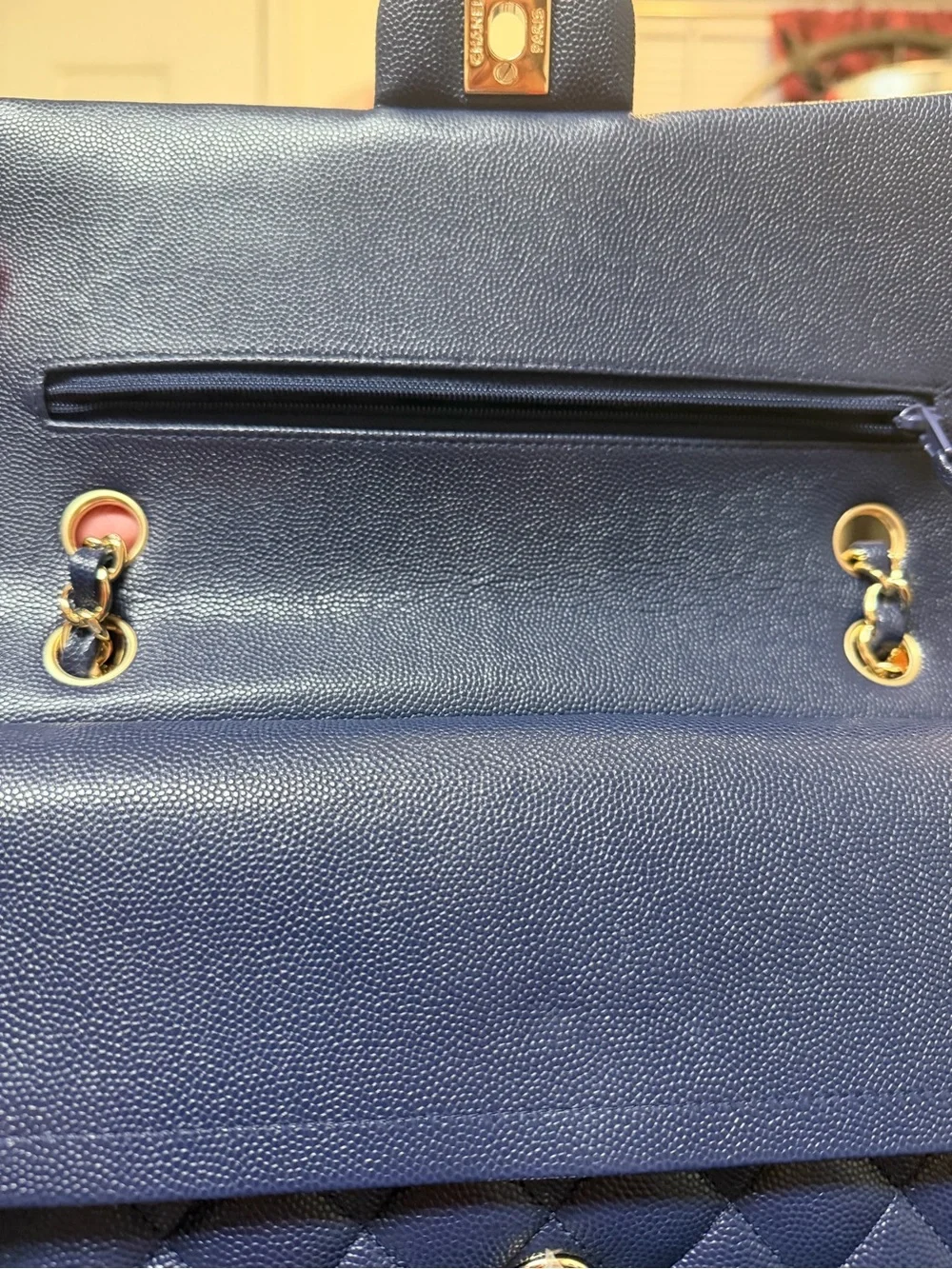 Chanel Classic Double Flap Bag in Dark Blue (Navy) Caviar Leather with Silver Ha